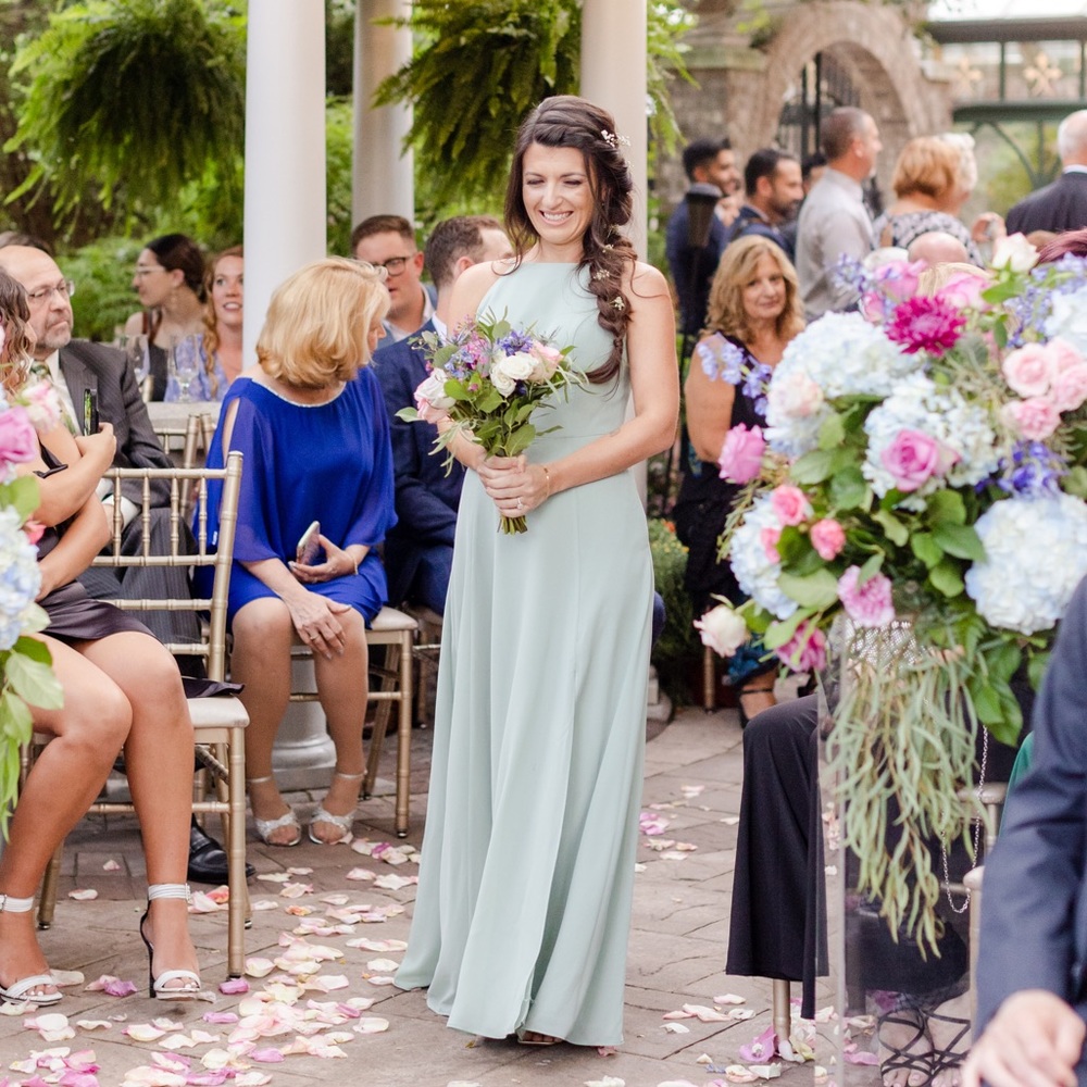 High Neck, Dusty Sage Bridesmaid Dress | David’s Bridal